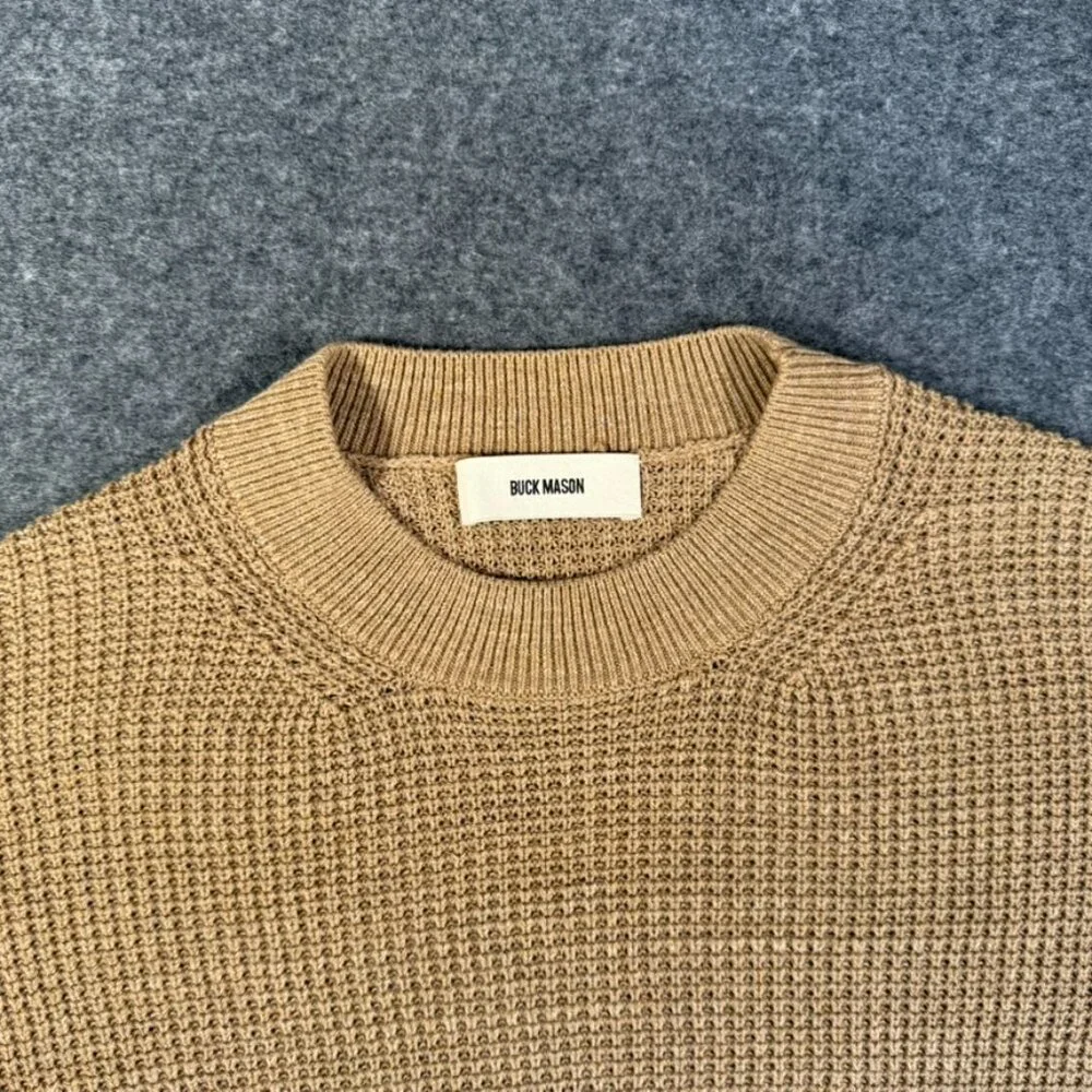 Buck Mason Womens Seafarer Cotton Rib Crew Neck Sweater Puff Sleeve Large Tan - Picture 6 of 12